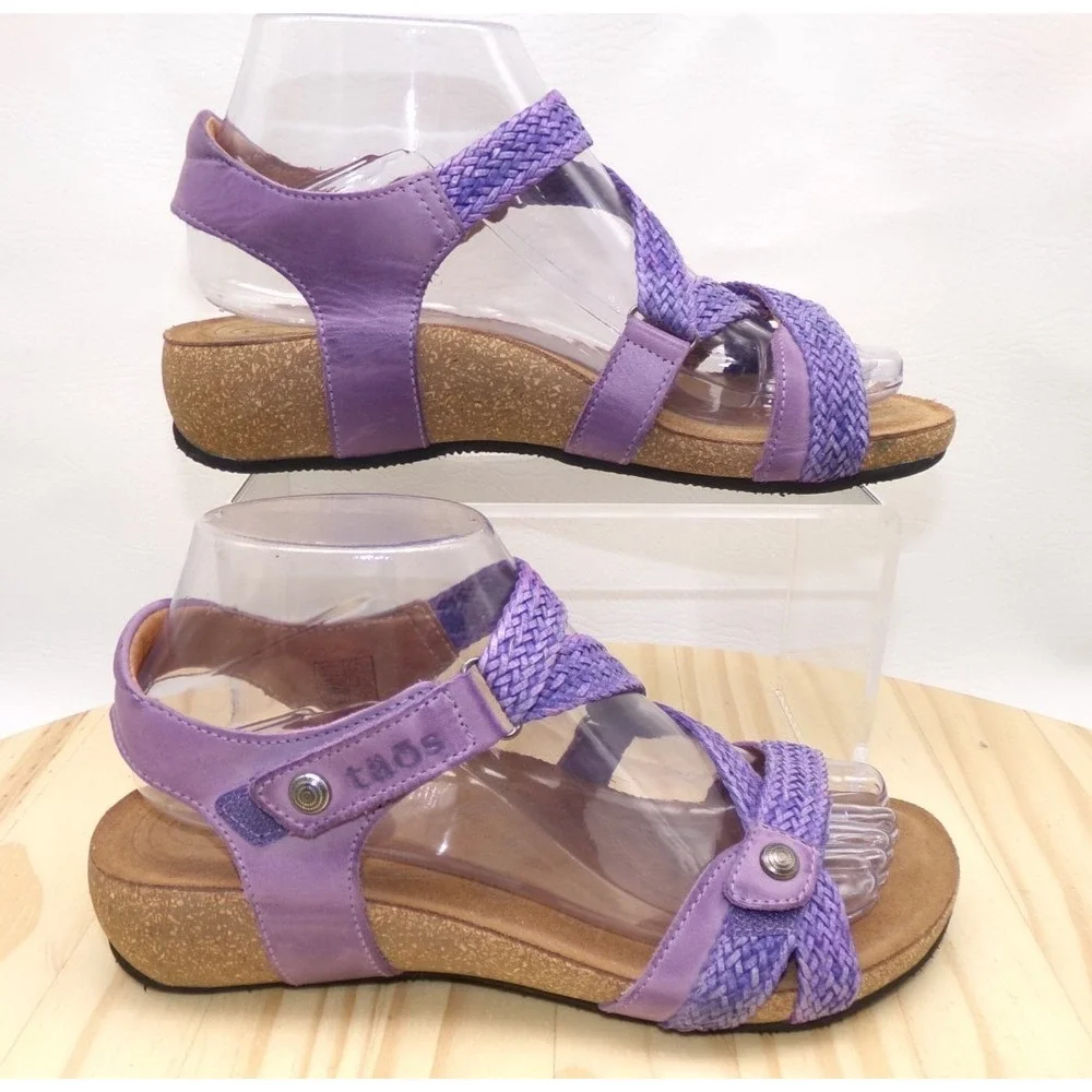 Taos Trulie Sandals Purple Braided Leather Women Size 7-7.5 38 Comfort Strappy